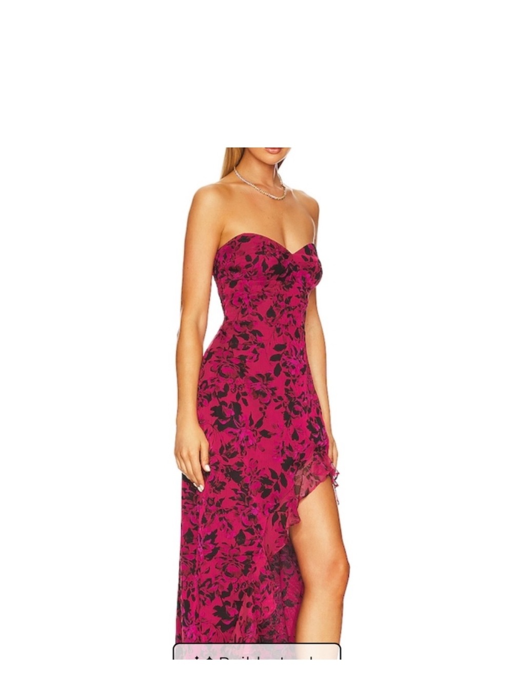 Amanda Uprichard Strapless Magenta and Black Floral High-Low Dress